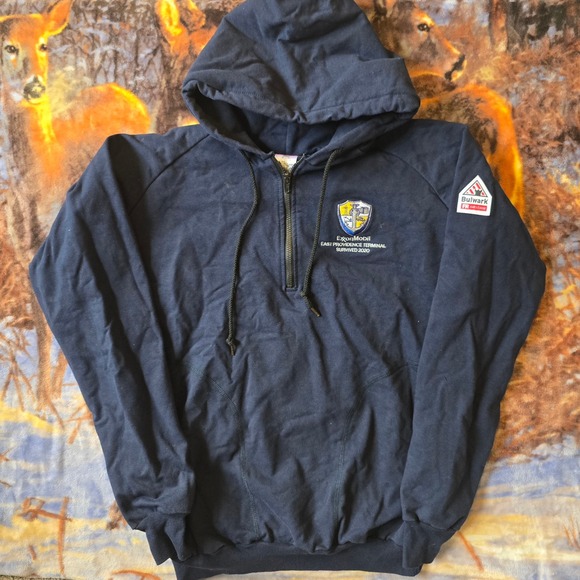 Bulwark FR ExxonMobil 2020 COVID Providence Quarter Zip Fleece Navy Hoodie S/M